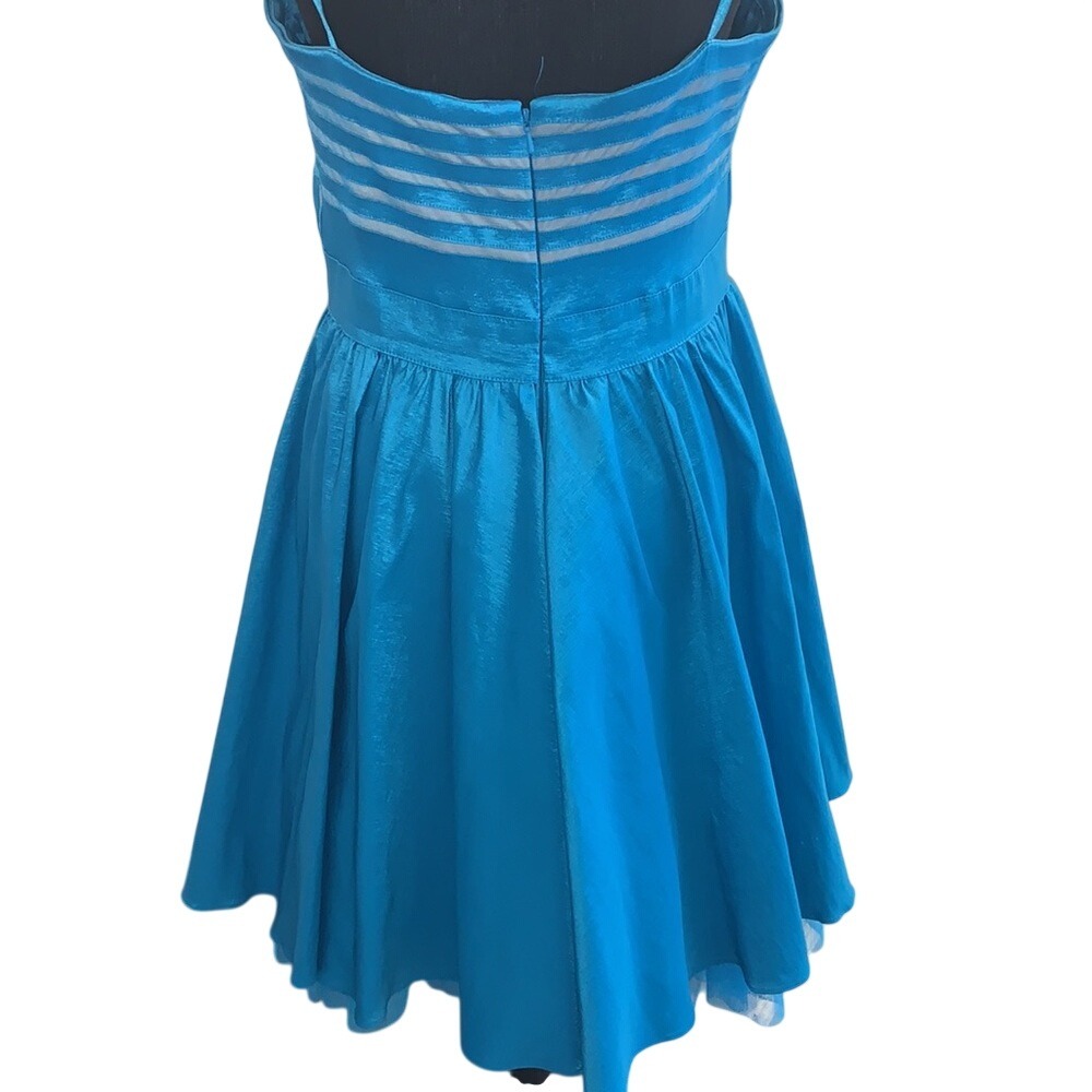Aidan Mattox Turquoise Blue Pleated Sweetheart Fit and Flare Cocktail Dress 12 - Picture 2 of 6